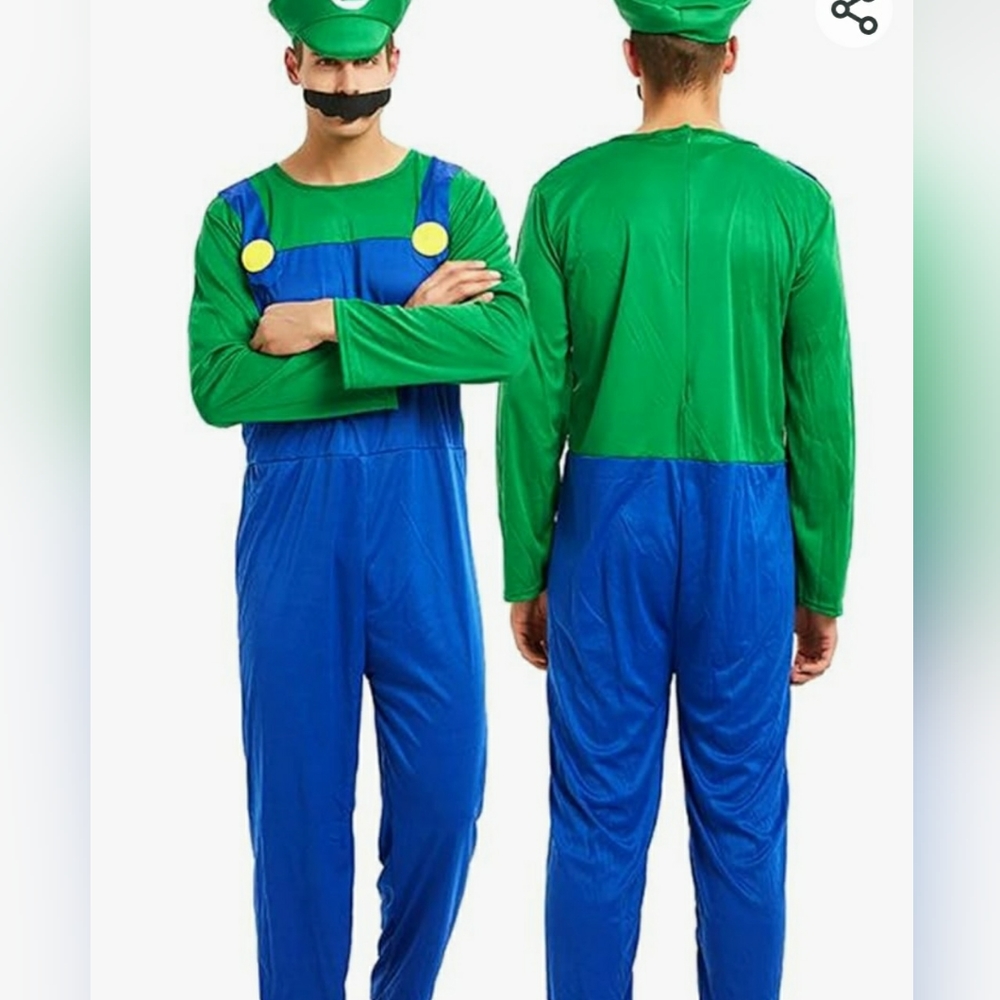 LUIGI COSTUME WITH HAT AND GLOVES ADULT